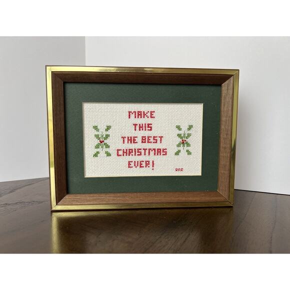 Completed Finished Cross Stitch, Matted & Framed, Christmas Decor, Cozy 8X6 - Picture 1 of 5